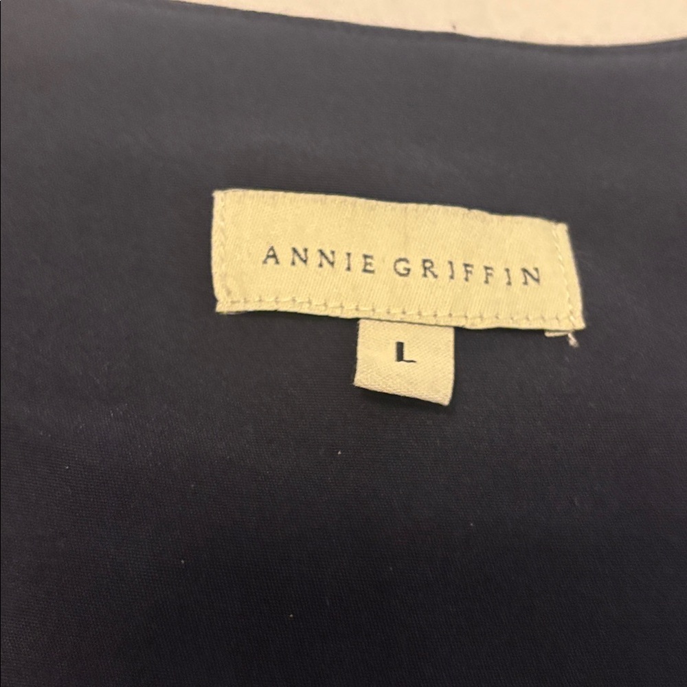 Annie Griffin Navy 100% Silk Open tailored Vest SZ L cropped  work wear casual - Picture 8 of 11